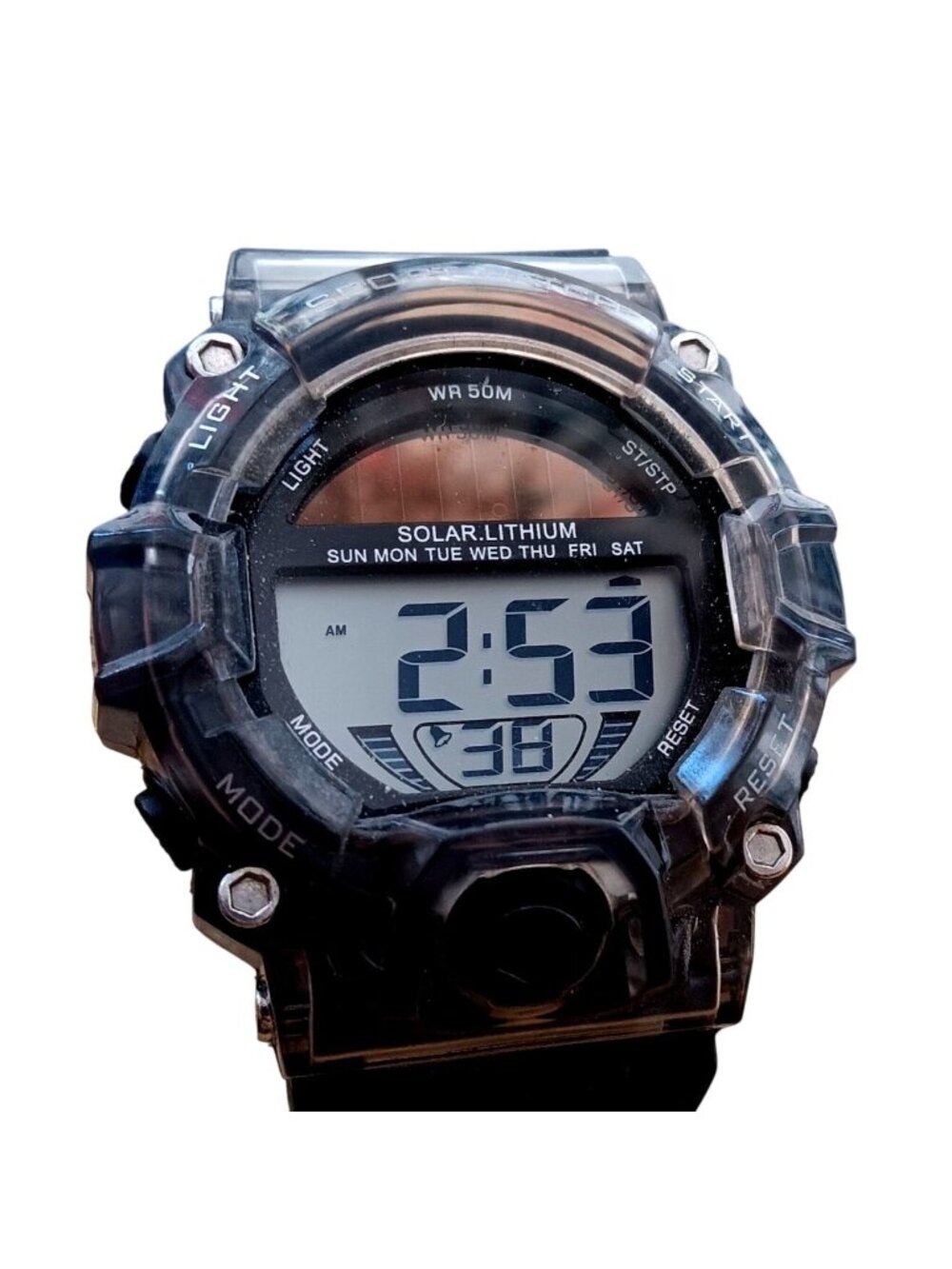 Solar-Powered Digital Sports Watch With Black Silicone Band 50M Water Resistance